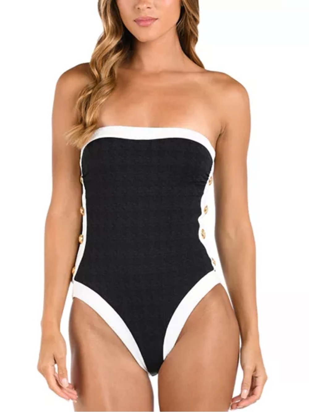 L'AGENCE Tory Bandeau One Piece Swimsuit in black and white nwt
